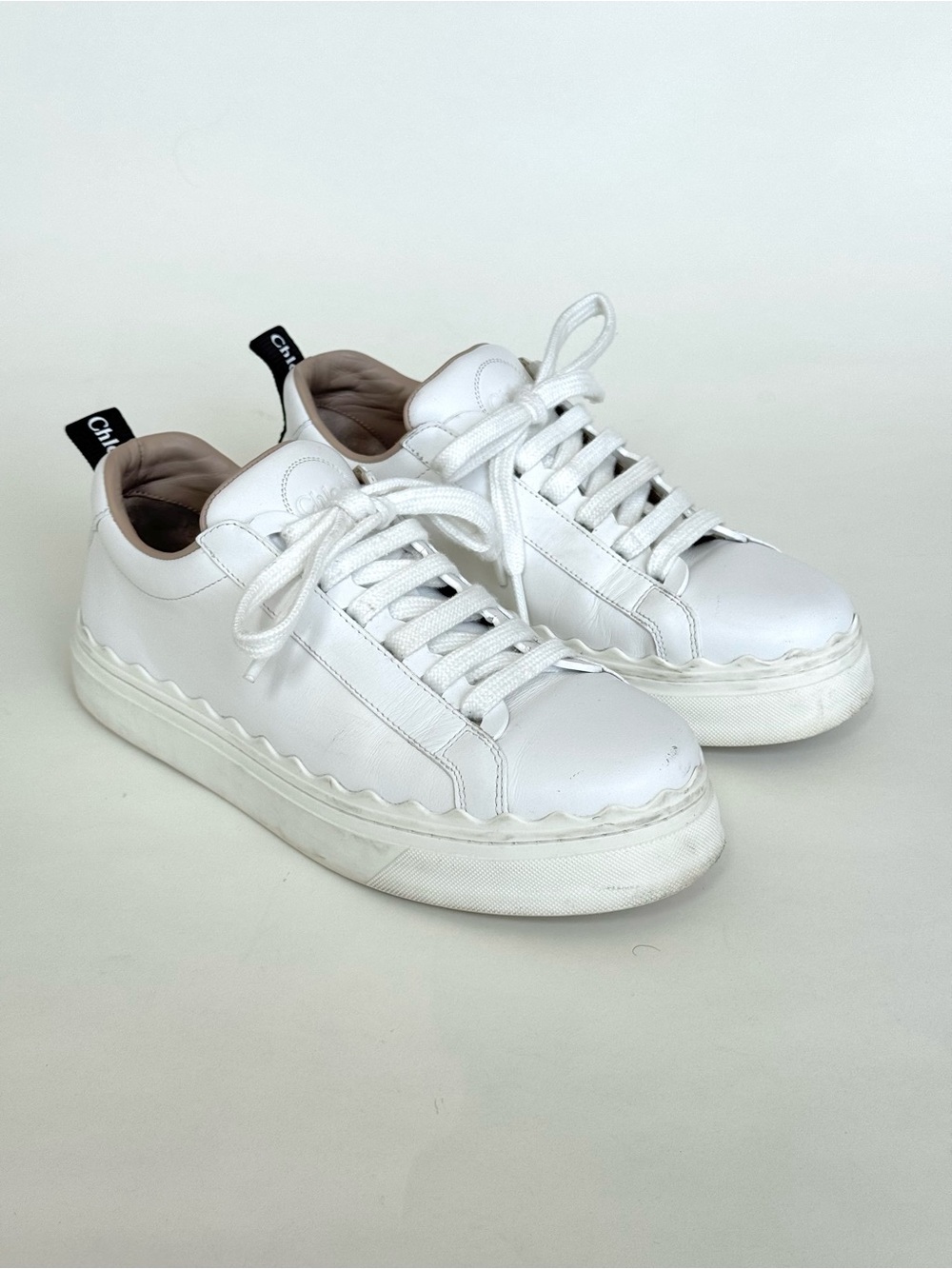 Chloé Women's White Lauren Low-Top Leather Sneakers Shoes - Size 37 - Italy